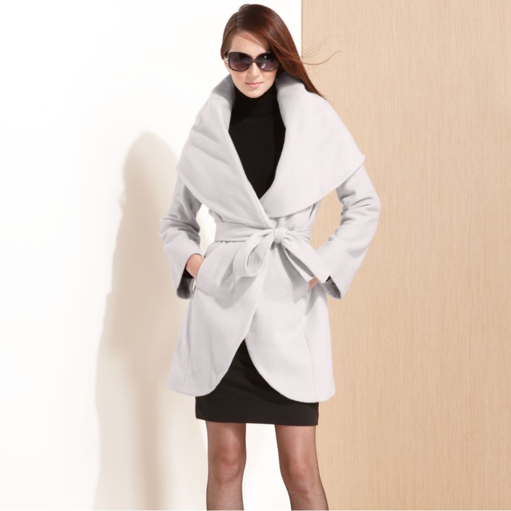 TAHARI “Marla” Wrap Coat Dove Grey XS
